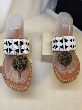 Laidback London Heron beaded sandals handcrafted in Kenya from leather.sz 38